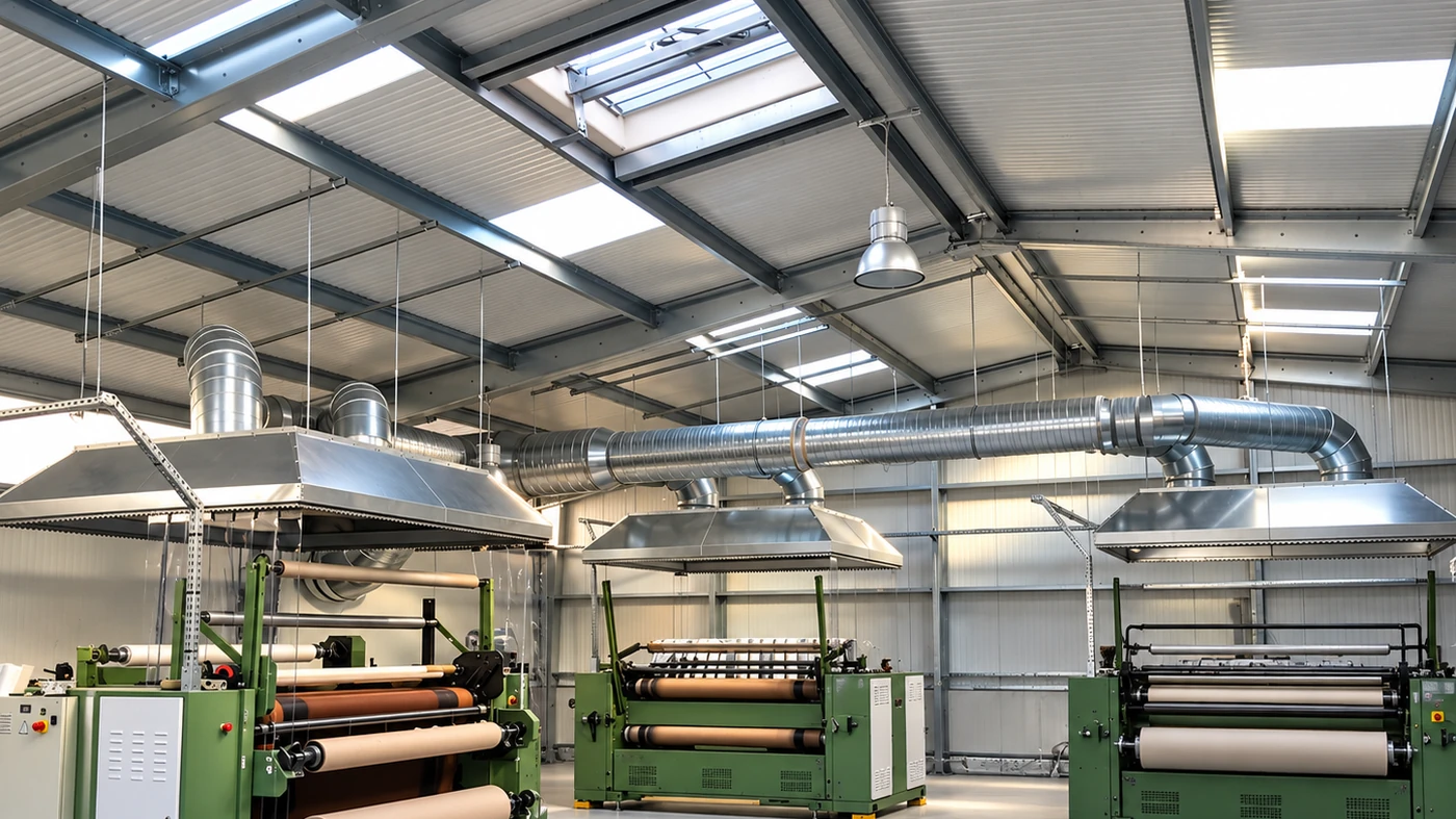 Atelier industriel équipé de hottes aspirantes et d’un réseau de ventilation CAPTAIR & DIMAVENT